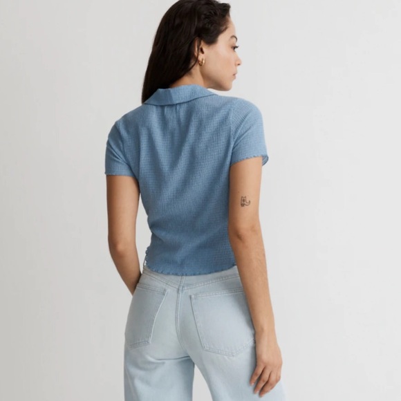 Madewell | crinkle polo crop tee size XS tranquil lake blue - Picture 5 of 12